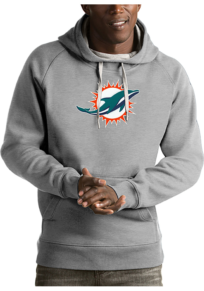 Antigua Miami Dolphins Mens Grey Victory Long Sleeve Hoodie, Grey, 52% COT / 48% POLY, Size M