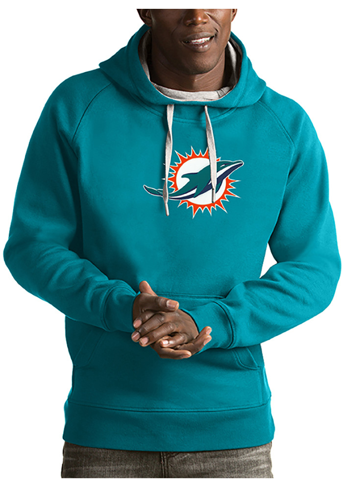 Antigua Miami Dolphins Mens Blue Victory Long Sleeve Hoodie, Blue, 52% COT / 48% POLY, Size 2XL