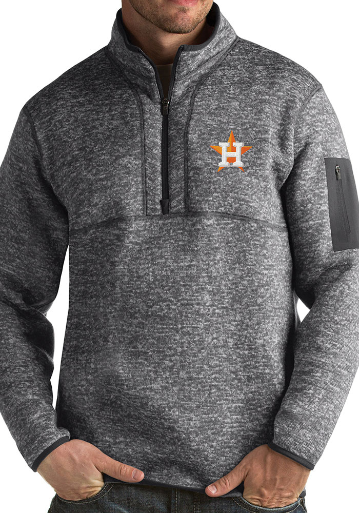 Antigua Houston Astros Mens Grey Fortune Long Sleeve 1/4 Zip Pullover, Grey, 100% POLYESTER, Size 3XL