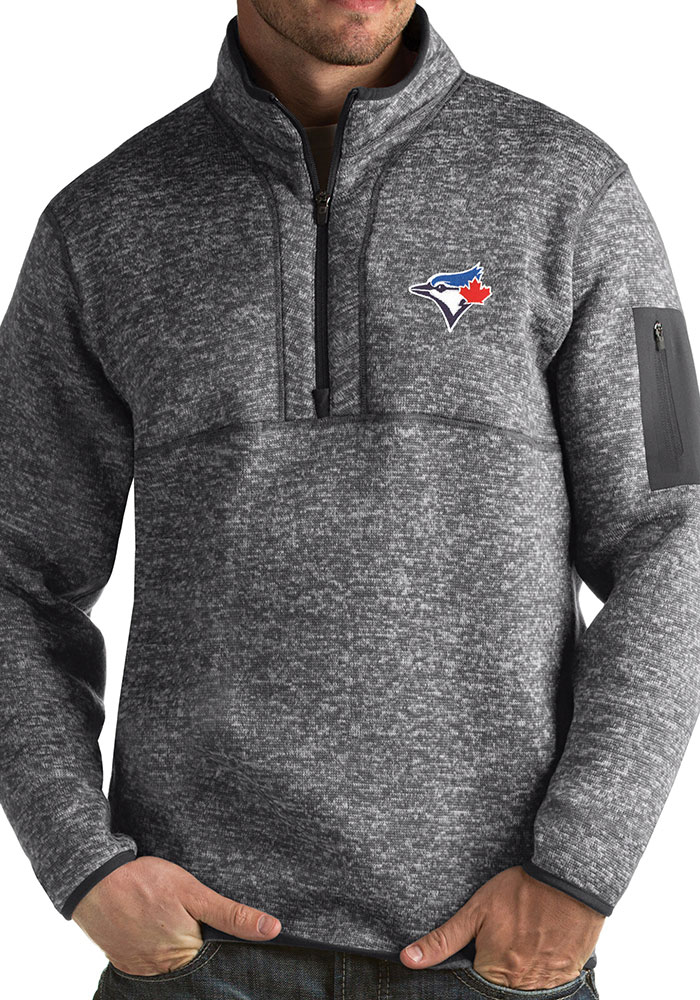 Antigua Toronto Blue Jays Mens Grey Fortune Long Sleeve 1/4 Zip Pullover, Grey, 100% POLYESTER, Size 3XL