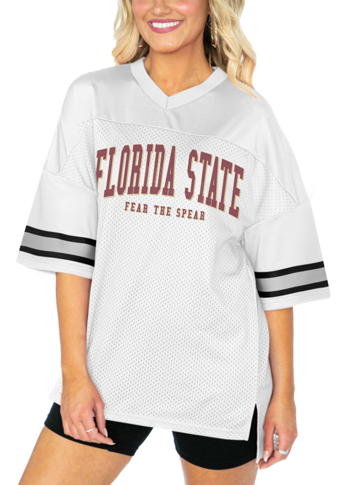 Florida State Seminoles Womens Gameday Couture Oversized Bling Fashion Football Jersey - White, White, 100% POLYESTER, Size XL