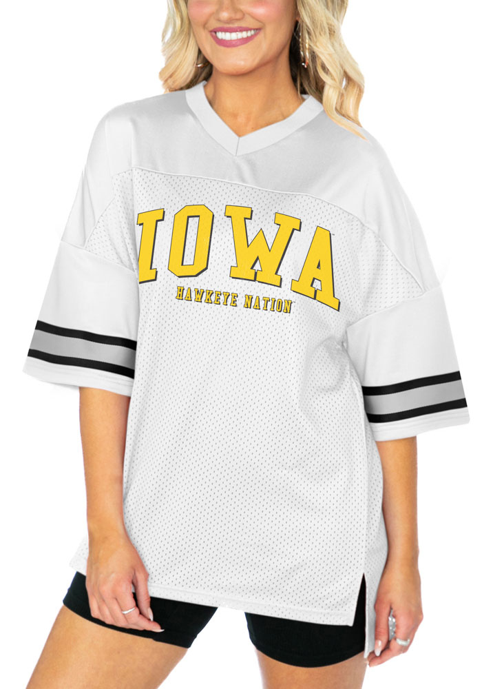 Iowa Hawkeyes Womens Gameday Couture Oversized Bling Fashion Football Jersey - White, White, 100% POLYESTER, Size XL