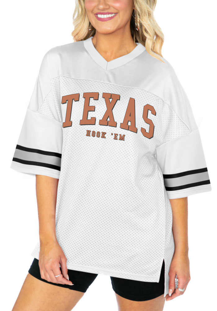 Texas Longhorns Womens Gameday Couture Oversized Bling Fashion Football Jersey - White, White, 100% POLYESTER, Size XL