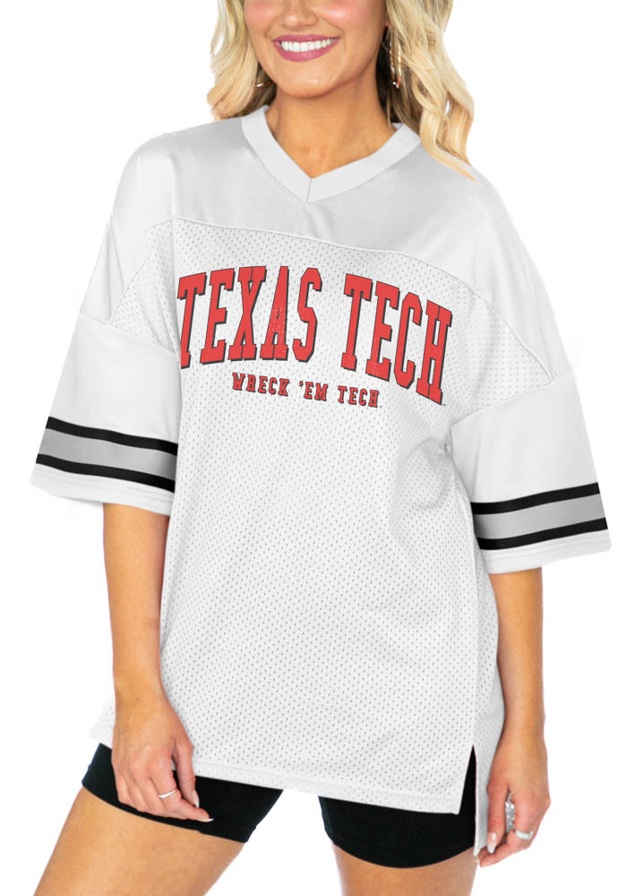 Texas Tech Red Raiders Womens Gameday Couture Oversized Bling Fashion Football Jersey - White, White, 100% POLYESTER, Size XL