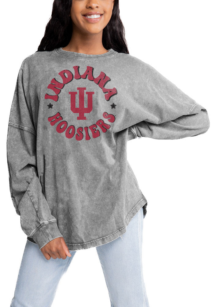 Gameday Couture Indiana Hoosiers Womens Grey Faded Wash LS Tee, Grey, 100% COTTON, Size XL