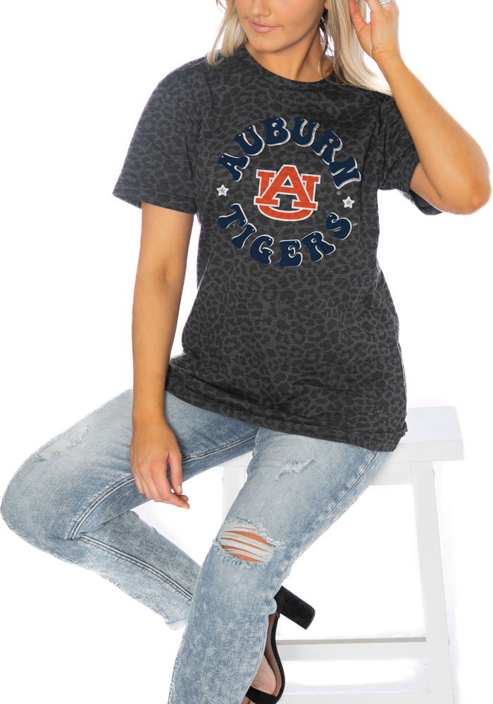 Gameday Couture Auburn Tigers Womens Grey Tonal Leopard Short Sleeve T-Shirt, Grey, 60% COT/40% POLY, Size XL