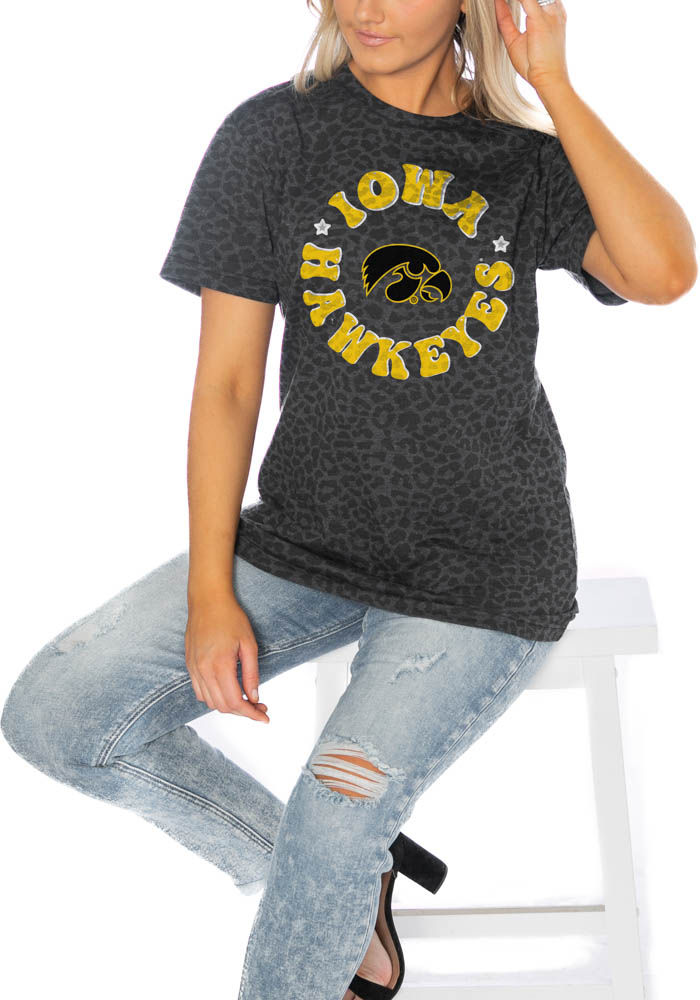 Gameday Couture Iowa Hawkeyes Womens Grey Tonal Leopard Short Sleeve T-Shirt, Grey, 60% COT/40% POLY, Size XL