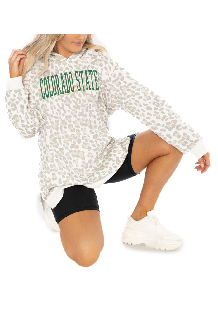 Gameday Couture Colorado State Rams Womens White Leopard Side Slit Hooded Sweatshirt, White, 60% COT/40% POLY, Size XL
