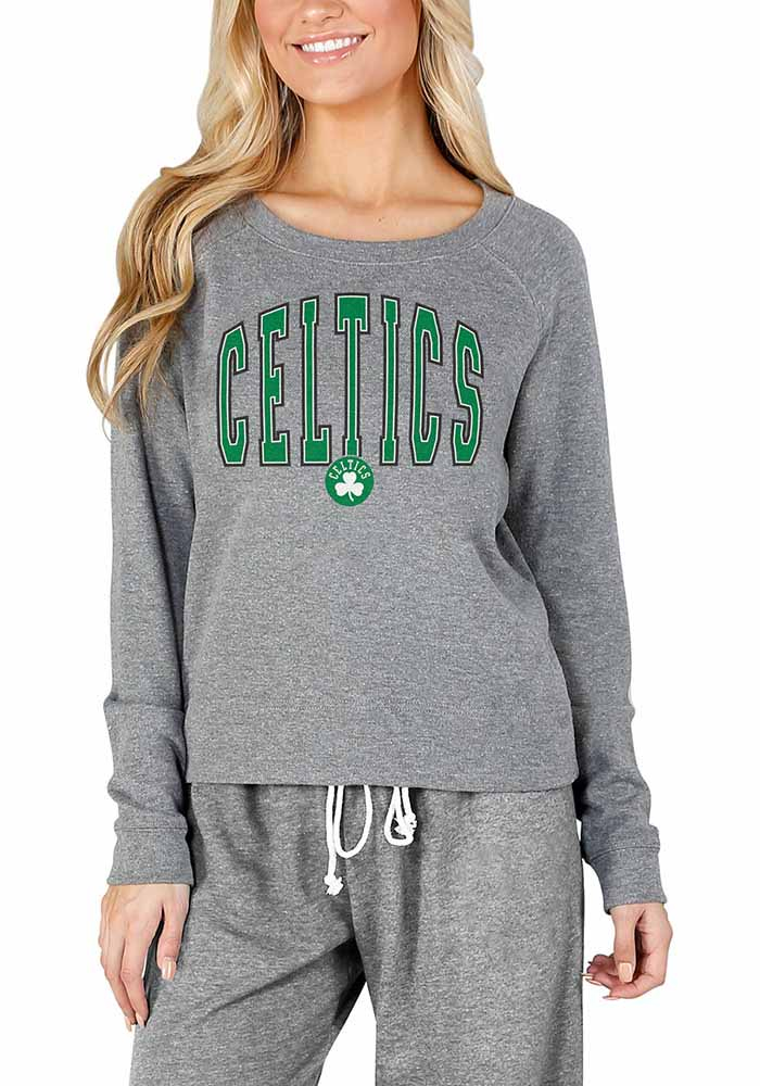 Concepts Sport Boston Celtics Womens Grey Mainstream Crew Sweatshirt, Grey, 50% POLYESTER / 40% COTTON / 10% RAYON, Size M