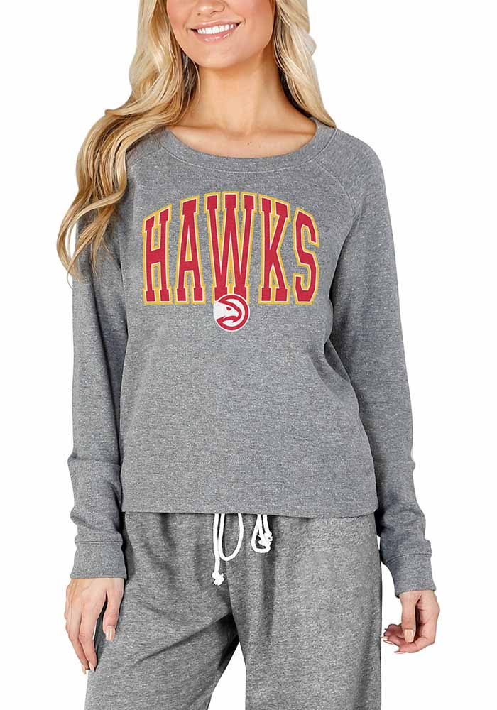 Concepts Sport Atlanta Hawks Womens Grey Mainstream Crew Sweatshirt, Grey, 50% POLYESTER / 40% COTTON / 10% RAYON, Size M