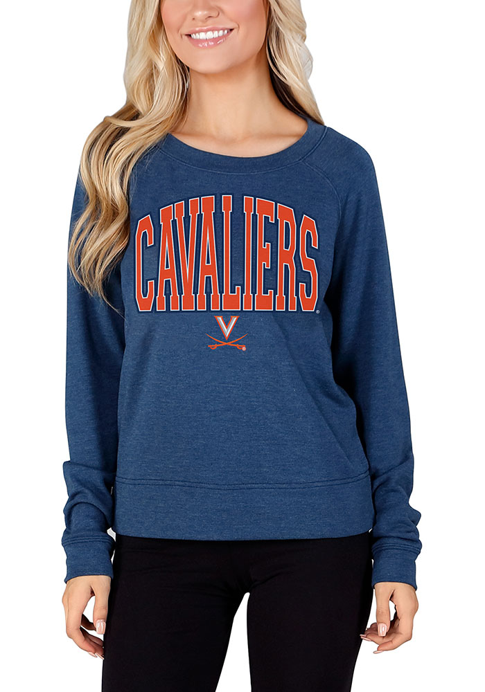 Concepts Sport Virginia Cavaliers Womens Navy Blue Mainstream Crew Sweatshirt, Navy Blue, 50% POLYESTER / 40% COTTON / 10% RAYON, Size XL