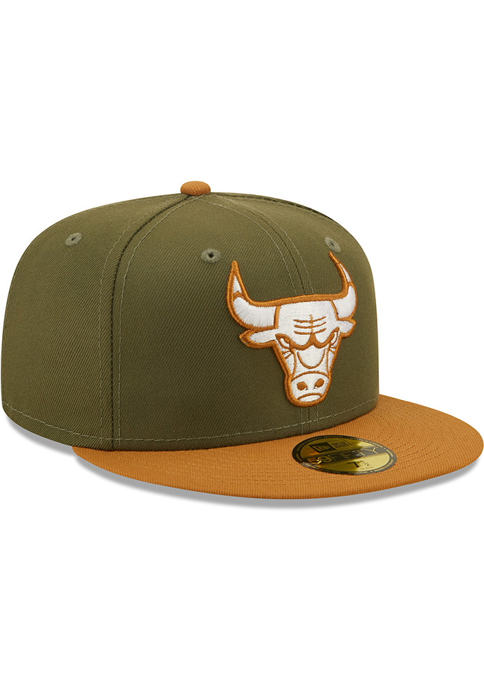 New Era Chicago Bulls Mens Olive 2T Color Pack 59FIFTY Fitted Hat, Olive, POLYESTER, Size 8