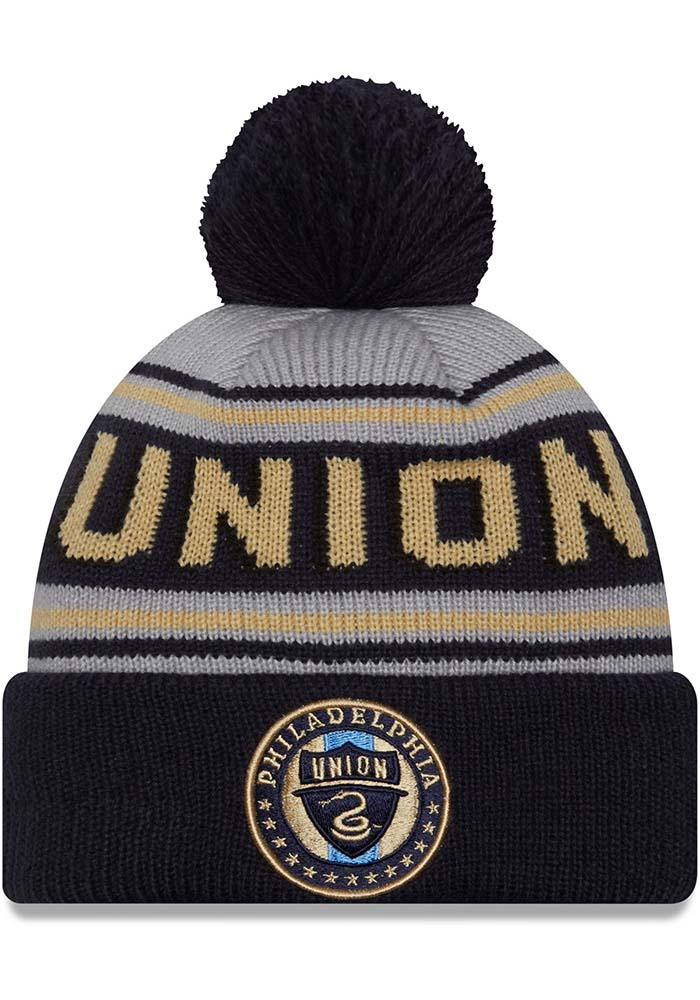 New Era Philadelphia Union Grey Evergreen Wordmark Pom Mens Knit Hat, Grey, Acrylic, Size OSFM