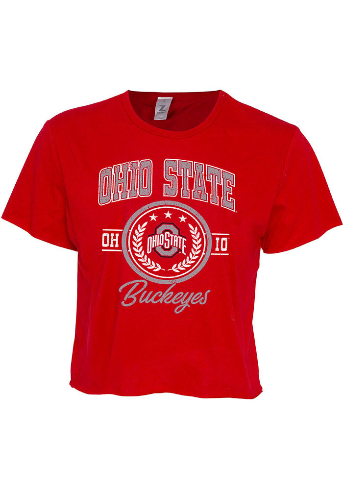 Ohio State Buckeyes Womens Red Cropped Short Sleeve T-Shirt, Red, 50% COTTON/ 50% POLYESTER, Size M