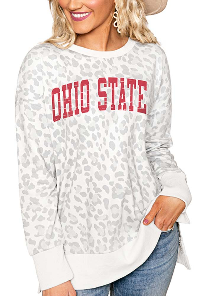 Gameday Couture Ohio State Buckeyes Womens Grey Hide and Chic Leopard Crew Sweatshirt, Grey, 60% COTTON / 40% POLYESTER, Size XS