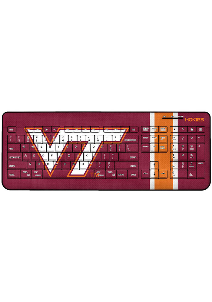 Virginia Tech Hokies Stripe Wireless USB Keyboard Computer Accessory, Red, Size NA