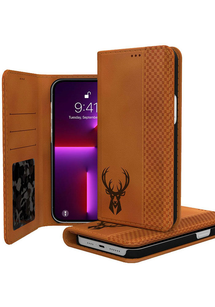Milwaukee Bucks iPhone Woodburned Folio Phone Cover, Brown